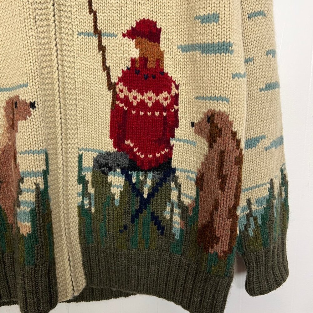Hand Knit Lauren Ralph‎ Lauren Landscape Novelty Wool Sweater Vintage Dog Small - Picture 2 of 8